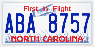 NC license plate ABA8757