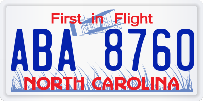 NC license plate ABA8760