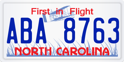 NC license plate ABA8763