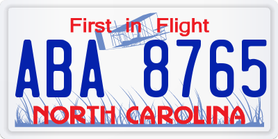 NC license plate ABA8765