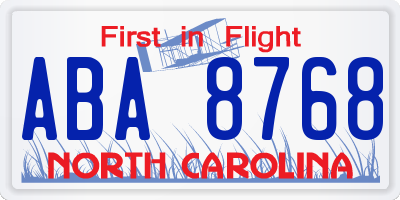 NC license plate ABA8768