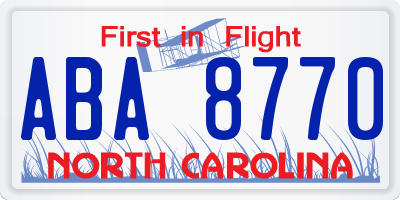 NC license plate ABA8770