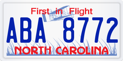 NC license plate ABA8772