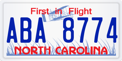 NC license plate ABA8774