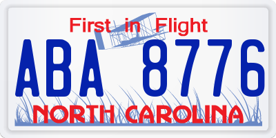 NC license plate ABA8776
