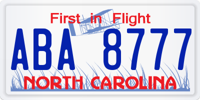 NC license plate ABA8777