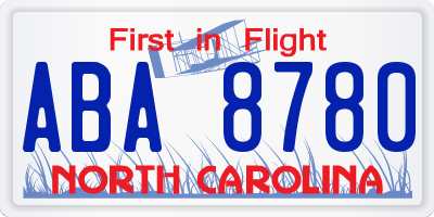 NC license plate ABA8780