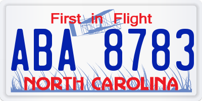 NC license plate ABA8783