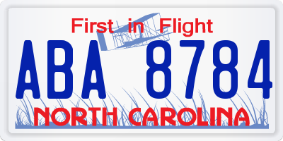 NC license plate ABA8784