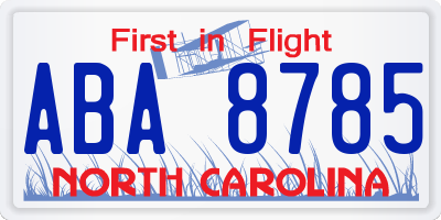 NC license plate ABA8785