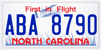 NC license plate ABA8790