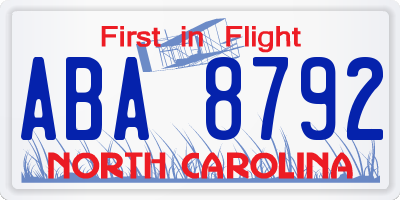 NC license plate ABA8792
