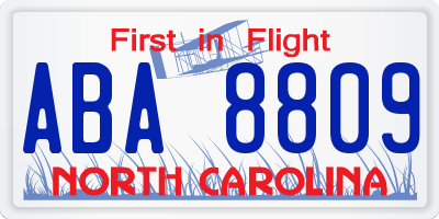 NC license plate ABA8809