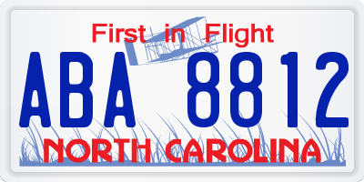 NC license plate ABA8812