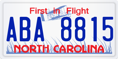 NC license plate ABA8815