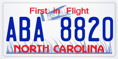 NC license plate ABA8820