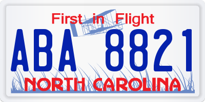NC license plate ABA8821