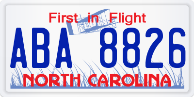 NC license plate ABA8826