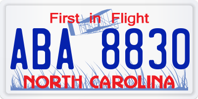 NC license plate ABA8830