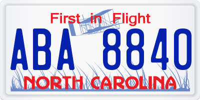 NC license plate ABA8840