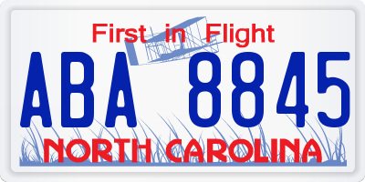 NC license plate ABA8845