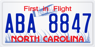 NC license plate ABA8847