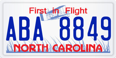 NC license plate ABA8849