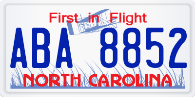 NC license plate ABA8852