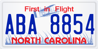 NC license plate ABA8854