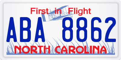 NC license plate ABA8862