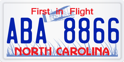 NC license plate ABA8866