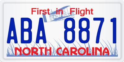 NC license plate ABA8871
