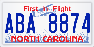 NC license plate ABA8874