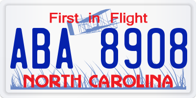 NC license plate ABA8908