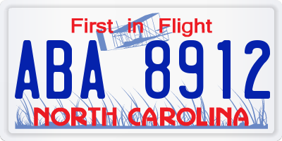 NC license plate ABA8912