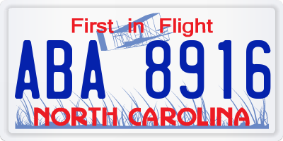 NC license plate ABA8916