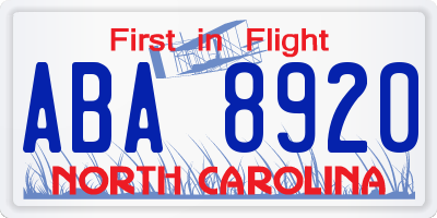NC license plate ABA8920