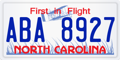 NC license plate ABA8927