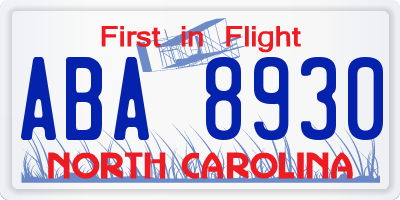 NC license plate ABA8930