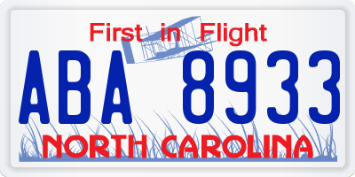 NC license plate ABA8933