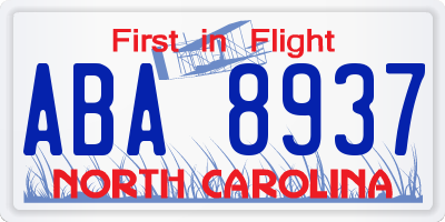 NC license plate ABA8937