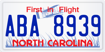NC license plate ABA8939