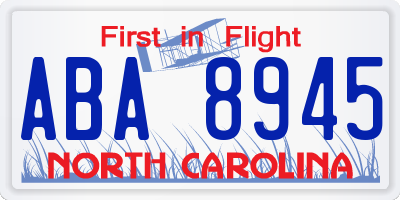 NC license plate ABA8945
