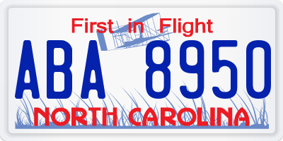 NC license plate ABA8950