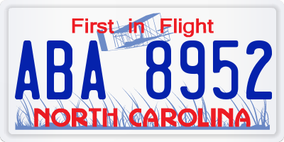 NC license plate ABA8952