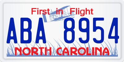 NC license plate ABA8954
