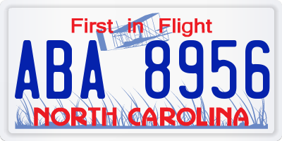 NC license plate ABA8956