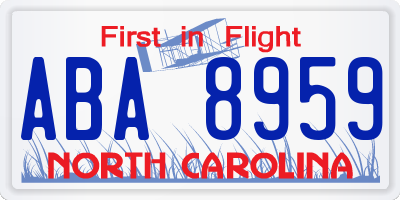 NC license plate ABA8959