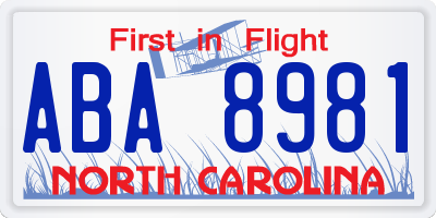 NC license plate ABA8981
