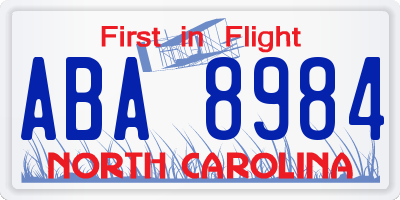 NC license plate ABA8984